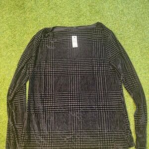 Talbots Black and Gray Plaid Long Sleeve Top Size Medium